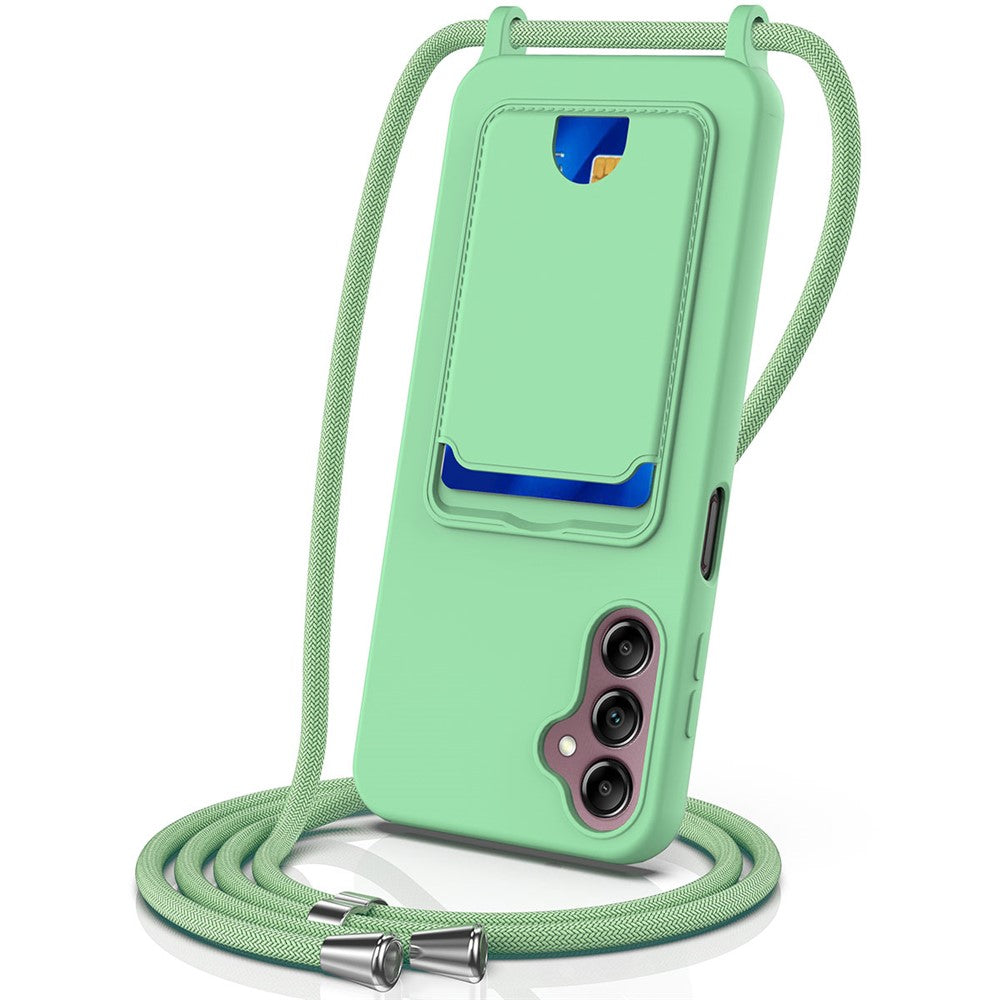 For Samsung Galaxy S24 FE Case Liquid Silicone Card Holder Phone Back Cover with Lanyard