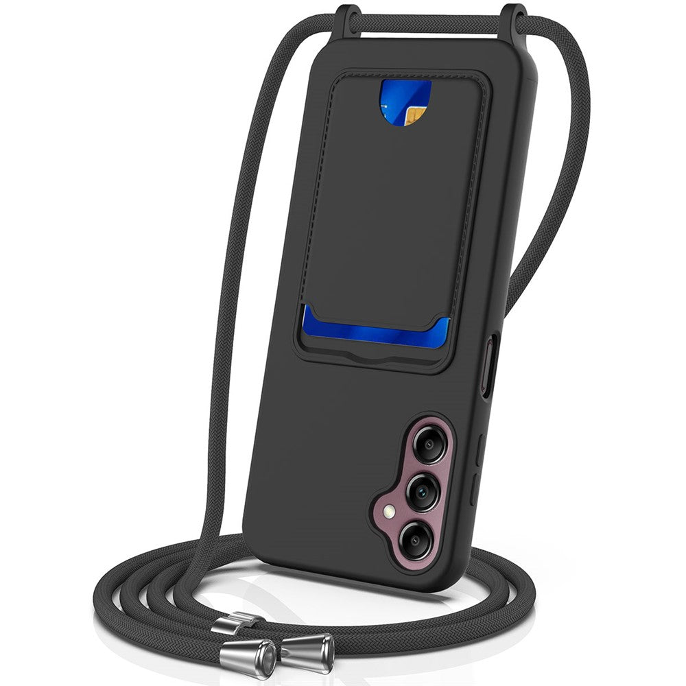 For Samsung Galaxy S24 FE Case Liquid Silicone Card Holder Phone Back Cover with Lanyard
