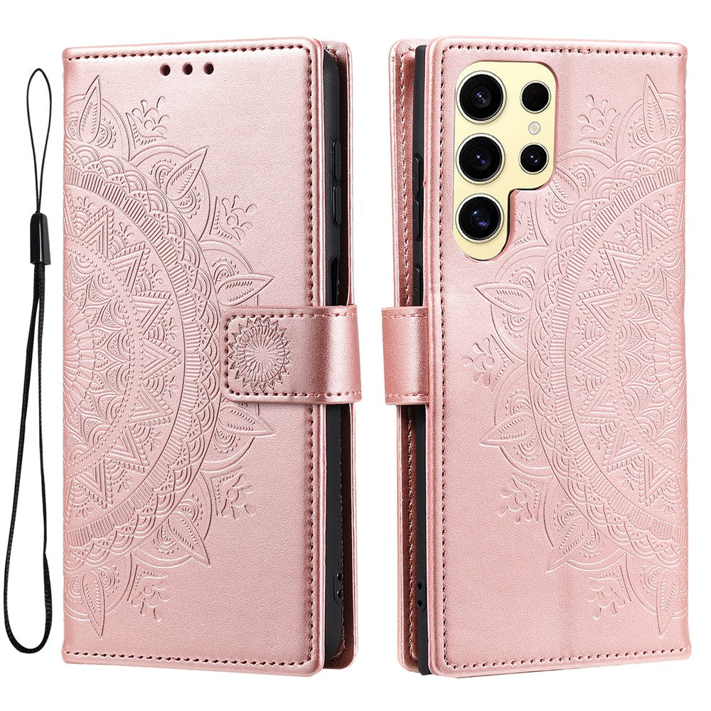 Samsung Galaxy S25 Ultra-etui med trykt totemmotiv i PU-læder, tegnebogsetui med stativ
