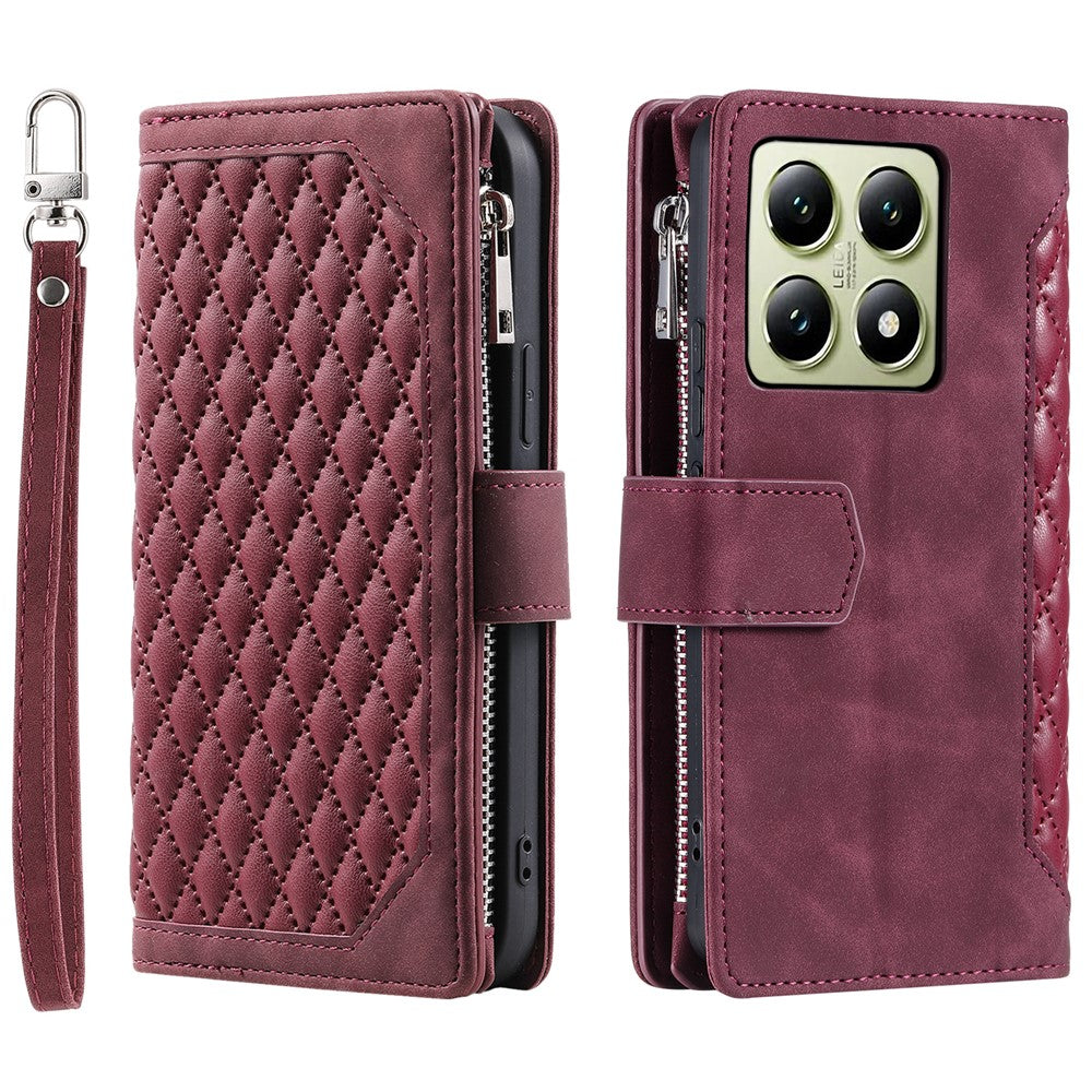 Style 005 For Xiaomi 14T Pro Wallet Case Rhombus Stitching Line PU Leather Phone Cover