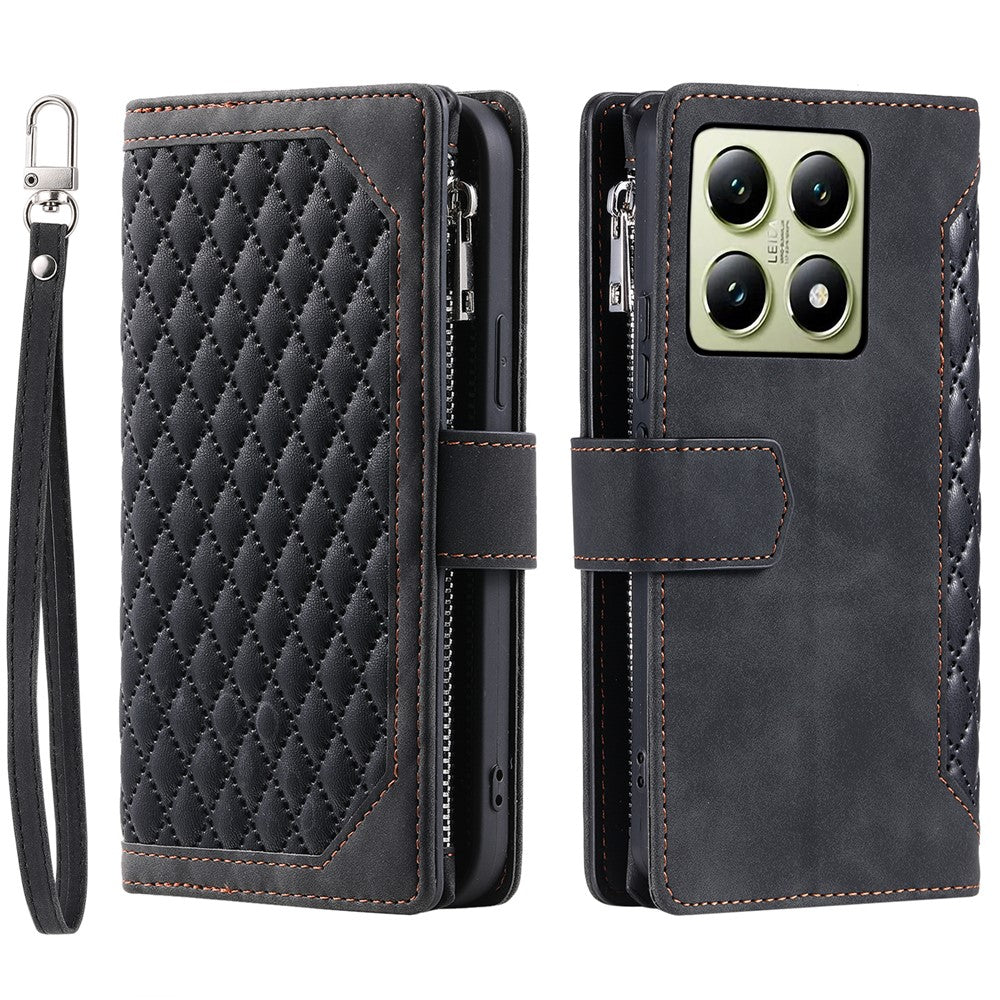 Style 005 For Xiaomi 14T Pro Wallet Case Rhombus Stitching Line PU Leather Phone Cover