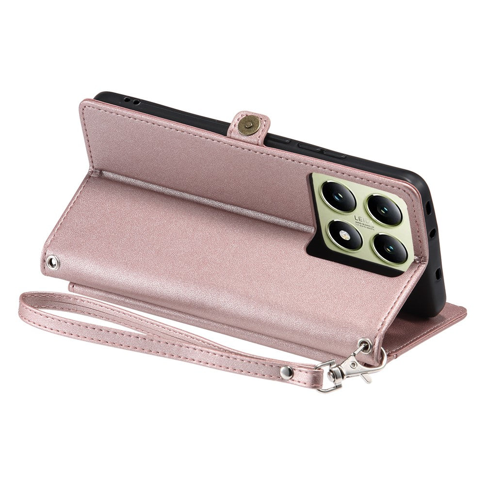 For Xiaomi 14T Pro Leather Case Wallet Stand Phone Cover with Straps