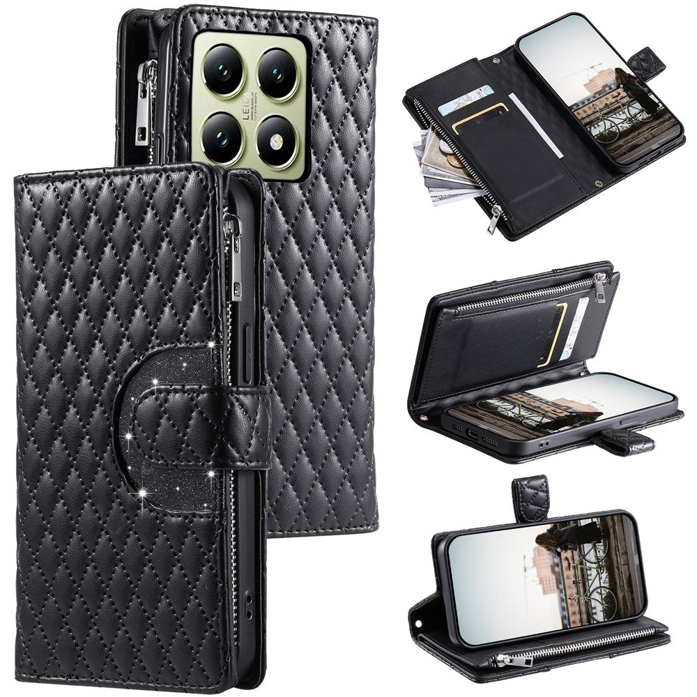 Style 012 for Xiaomi 14T Pro Case Zipper Pocket Glitter Leather Phone Cover