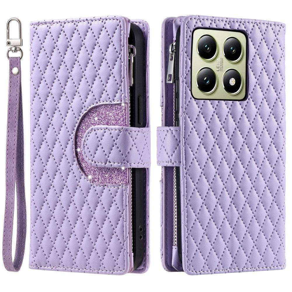 Style 012 for Xiaomi 14T Pro Case Zipper Pocket Glitter Leather Phone Cover
