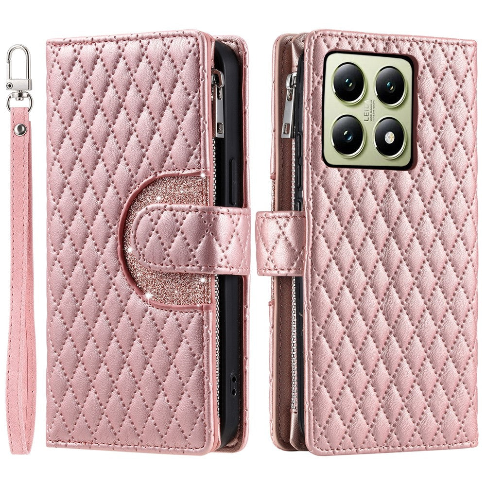 Style 012 for Xiaomi 14T Pro Case Zipper Pocket Glitter Leather Phone Cover