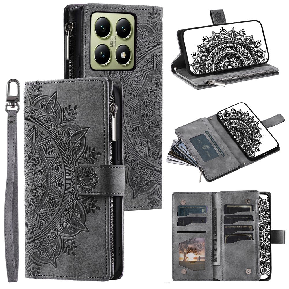 Style 006 For Xiaomi 14T Pro Wallet Case PU Leather Phone Cover Mandala Flower Pattern