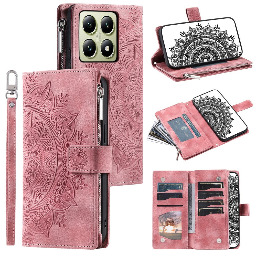 Stil 006 För Xiaomi 14T Pro Plånboksfodral PU-läder mobilfodral Mandala Blommönster