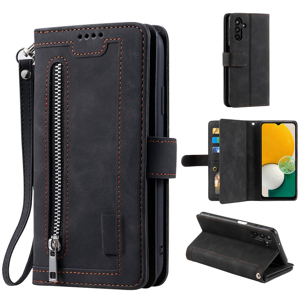 För Samsung Galaxy S25 Fodral PU-läder Telefonfodral med dragkedjeplånbok 9 kortplatser