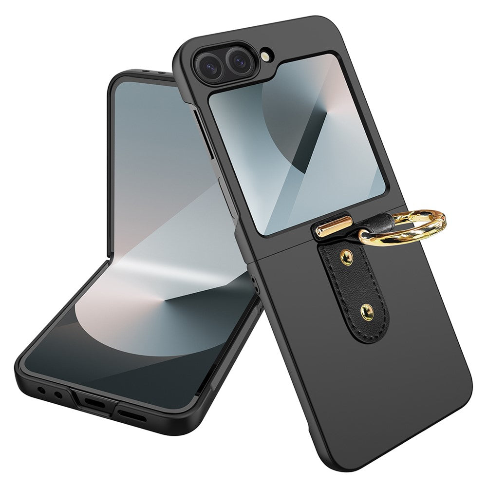 For Samsung Galaxy Z Flip7 FE 5G / Z Flip6 5G Case Skin-Touch Ring Holder Kickstand PC Phone Cover with Rear Screen Film