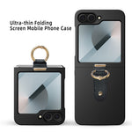 For Samsung Galaxy Z Flip7 FE 5G / Z Flip6 5G Case Skin-Touch Ring Holder Kickstand PC Phone Cover with Rear Screen Film