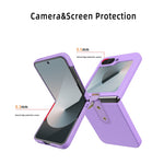 For Samsung Galaxy Z Flip7 FE 5G / Z Flip6 5G Case Skin-Touch Ring Holder Kickstand PC Phone Cover with Rear Screen Film