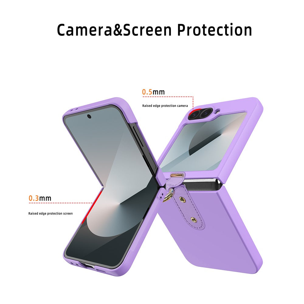 For Samsung Galaxy Z Flip7 FE 5G / Z Flip6 5G Case Skin-Touch Ring Holder Kickstand PC Phone Cover with Rear Screen Film