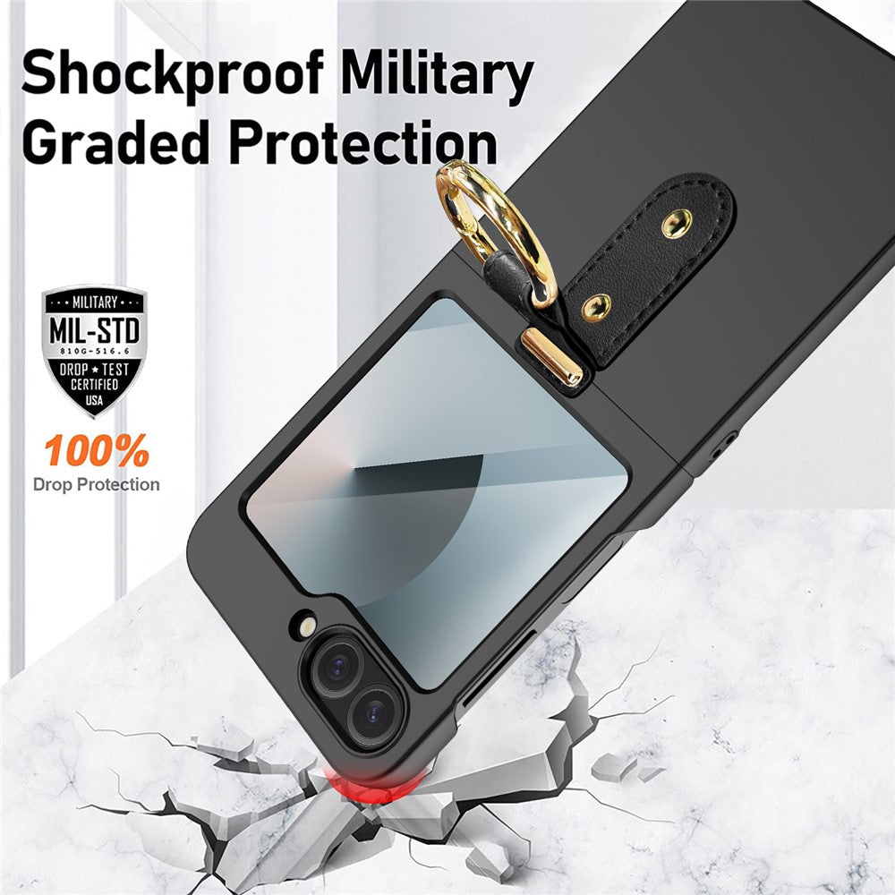 For Samsung Galaxy Z Flip7 FE 5G / Z Flip6 5G Case Skin-Touch Ring Holder Kickstand PC Phone Cover with Rear Screen Film