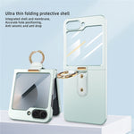 For Samsung Galaxy Z Flip7 FE 5G / Z Flip6 5G Case Skin-Touch Ring Holder Kickstand PC Phone Cover with Rear Screen Film
