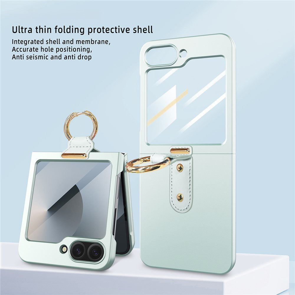 For Samsung Galaxy Z Flip7 FE 5G / Z Flip6 5G Case Skin-Touch Ring Holder Kickstand PC Phone Cover with Rear Screen Film