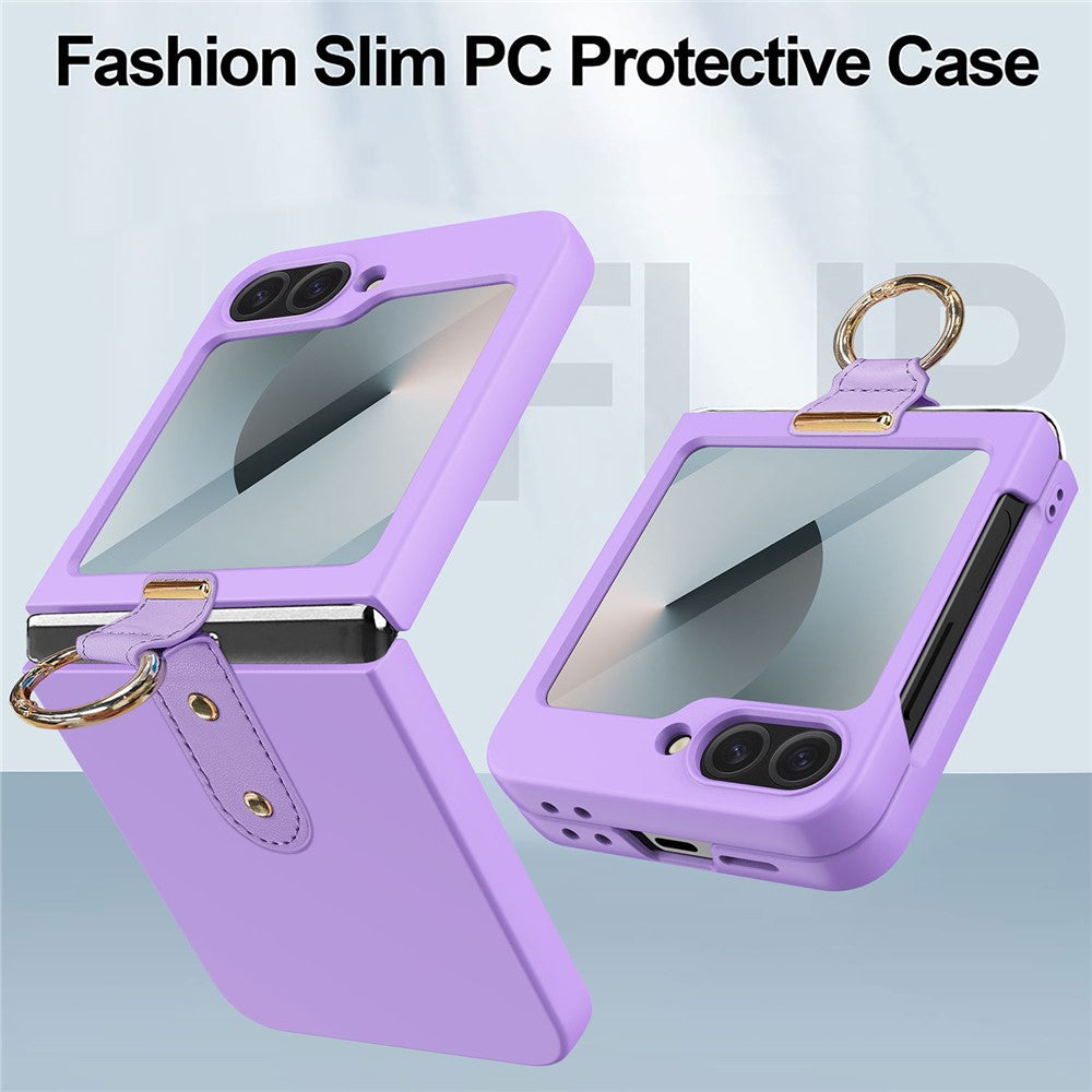 For Samsung Galaxy Z Flip7 FE 5G / Z Flip6 5G Case Skin-Touch Ring Holder Kickstand PC Phone Cover with Rear Screen Film