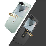 For Samsung Galaxy Z Flip7 FE 5G / Z Flip6 5G Case Skin-Touch Ring Holder Kickstand PC Phone Cover with Rear Screen Film