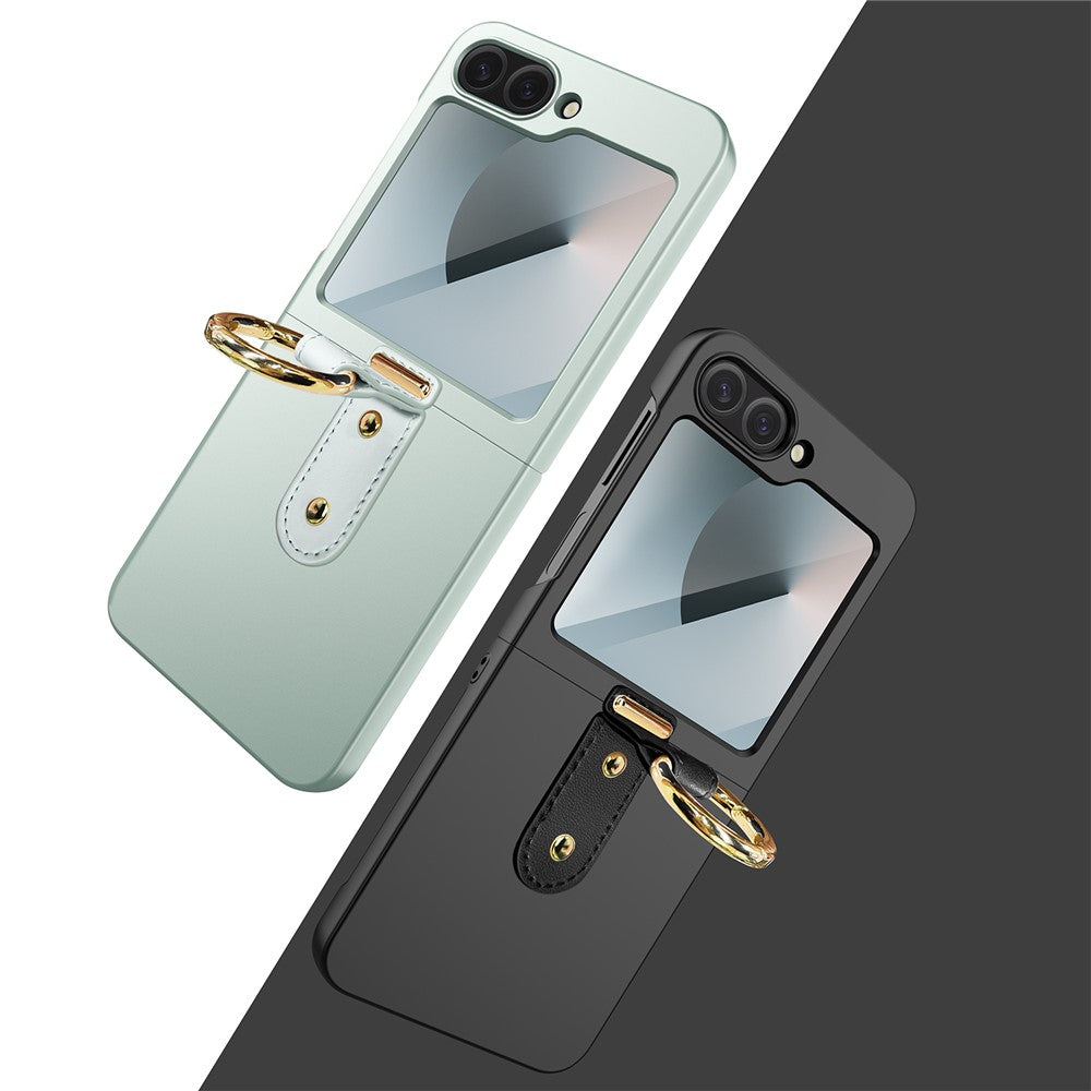 For Samsung Galaxy Z Flip7 FE 5G / Z Flip6 5G Case Skin-Touch Ring Holder Kickstand PC Phone Cover with Rear Screen Film