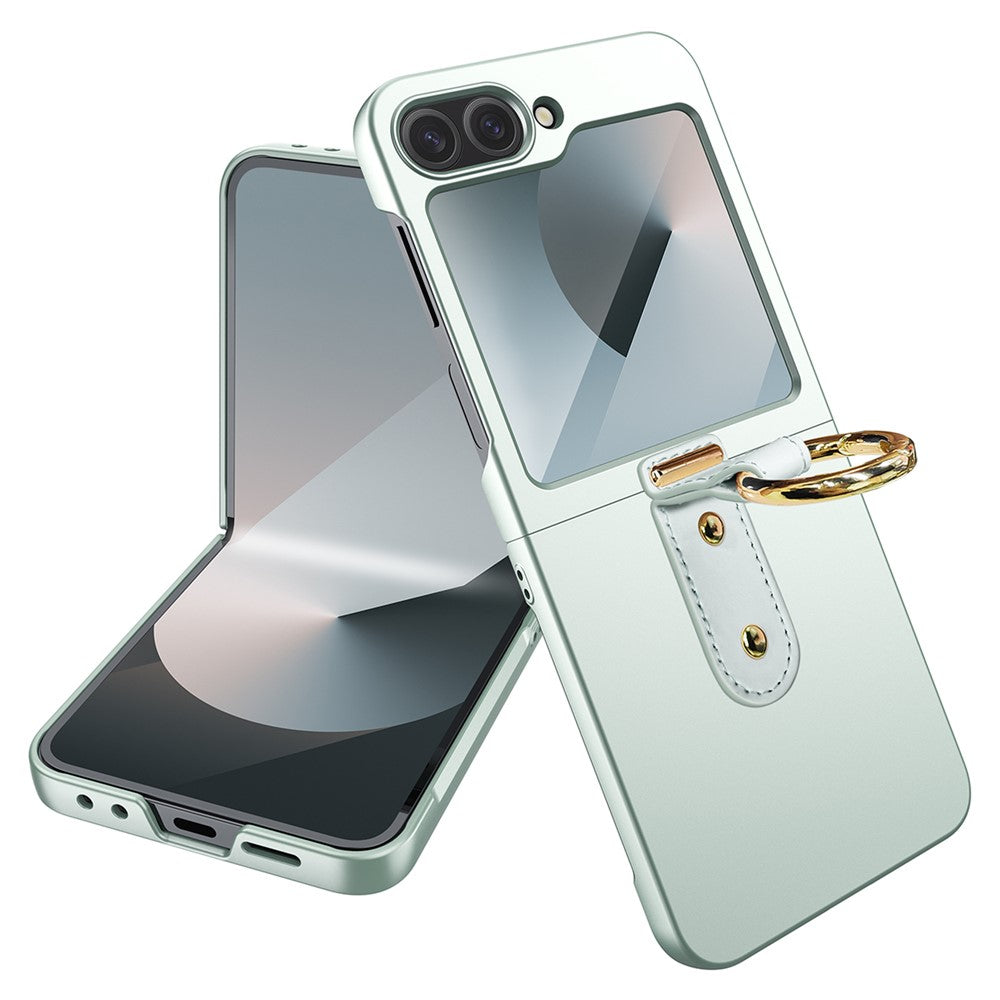 For Samsung Galaxy Z Flip7 FE 5G / Z Flip6 5G Case Skin-Touch Ring Holder Kickstand PC Phone Cover with Rear Screen Film