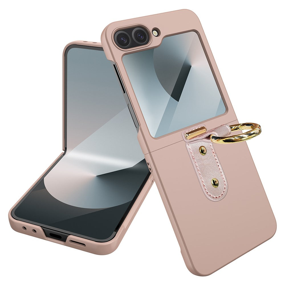 For Samsung Galaxy Z Flip7 FE 5G / Z Flip6 5G Case Skin-Touch Ring Holder Kickstand PC Phone Cover with Rear Screen Film