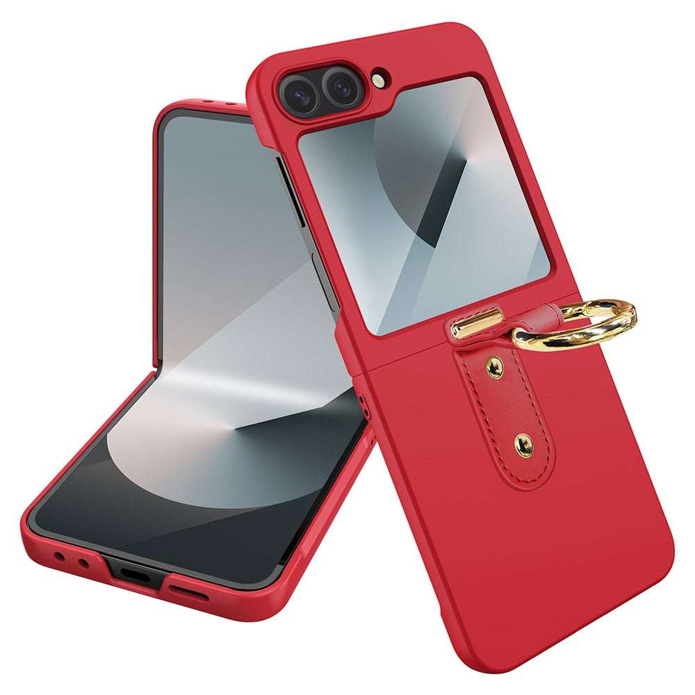For Samsung Galaxy Z Flip7 FE 5G / Z Flip6 5G Case Skin-Touch Ring Holder Kickstand PC Phone Cover with Rear Screen Film