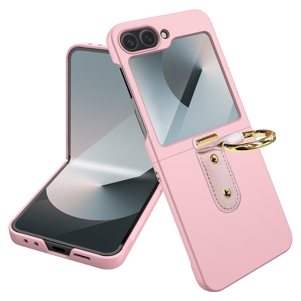 For Samsung Galaxy Z Flip7 FE 5G / Z Flip6 5G Case Skin-Touch Ring Holder Kickstand PC Phone Cover with Rear Screen Film
