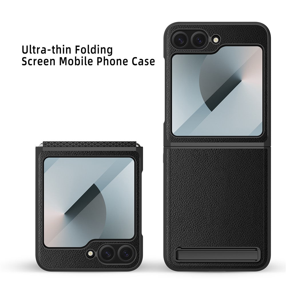 For Samsung Galaxy Z Flip7 FE 5G / Z Flip6 5G Case Kickstand PC+PU Phone Cover with Screen / Lens Film