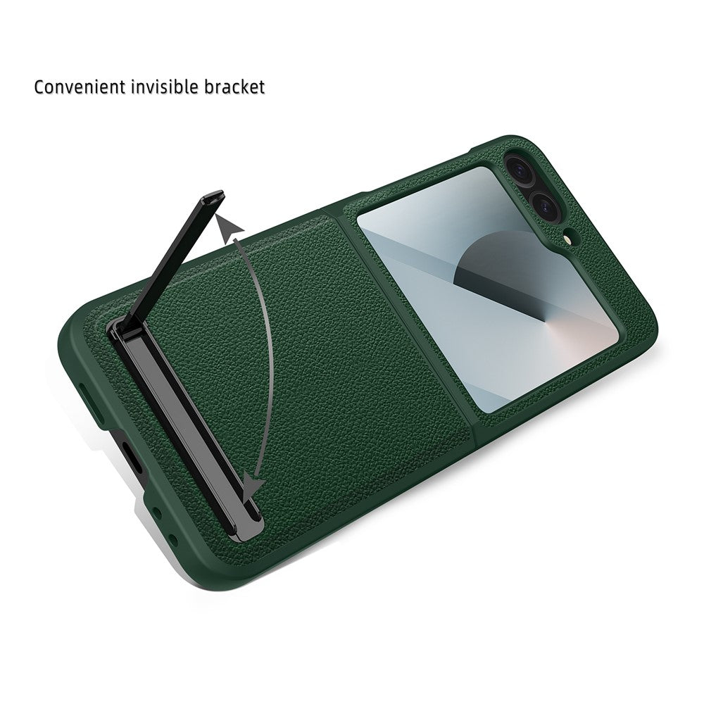 For Samsung Galaxy Z Flip7 FE 5G / Z Flip6 5G Case Kickstand PC+PU Phone Cover with Screen / Lens Film