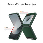 For Samsung Galaxy Z Flip7 FE 5G / Z Flip6 5G Case Kickstand PC+PU Phone Cover with Screen / Lens Film