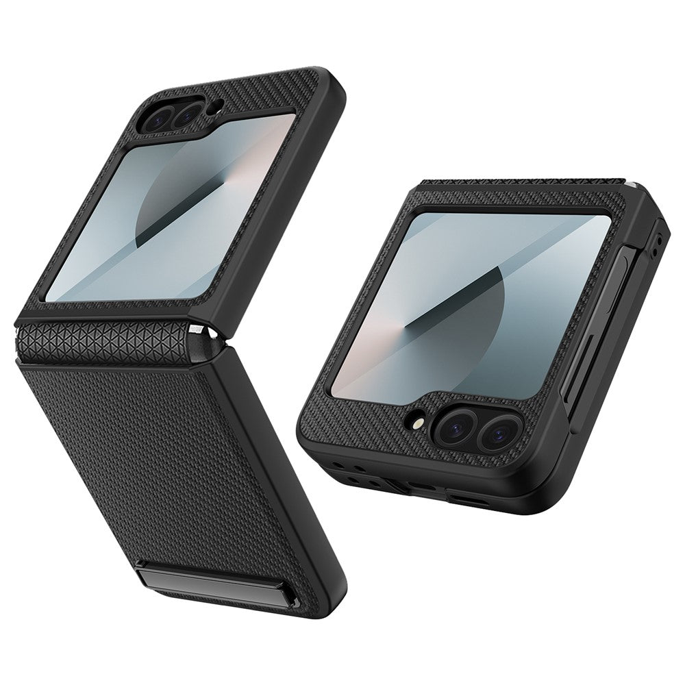 For Samsung Galaxy Z Flip7 FE 5G / Z Flip6 5G Case Kickstand PC+PU Phone Cover with Screen / Lens Film
