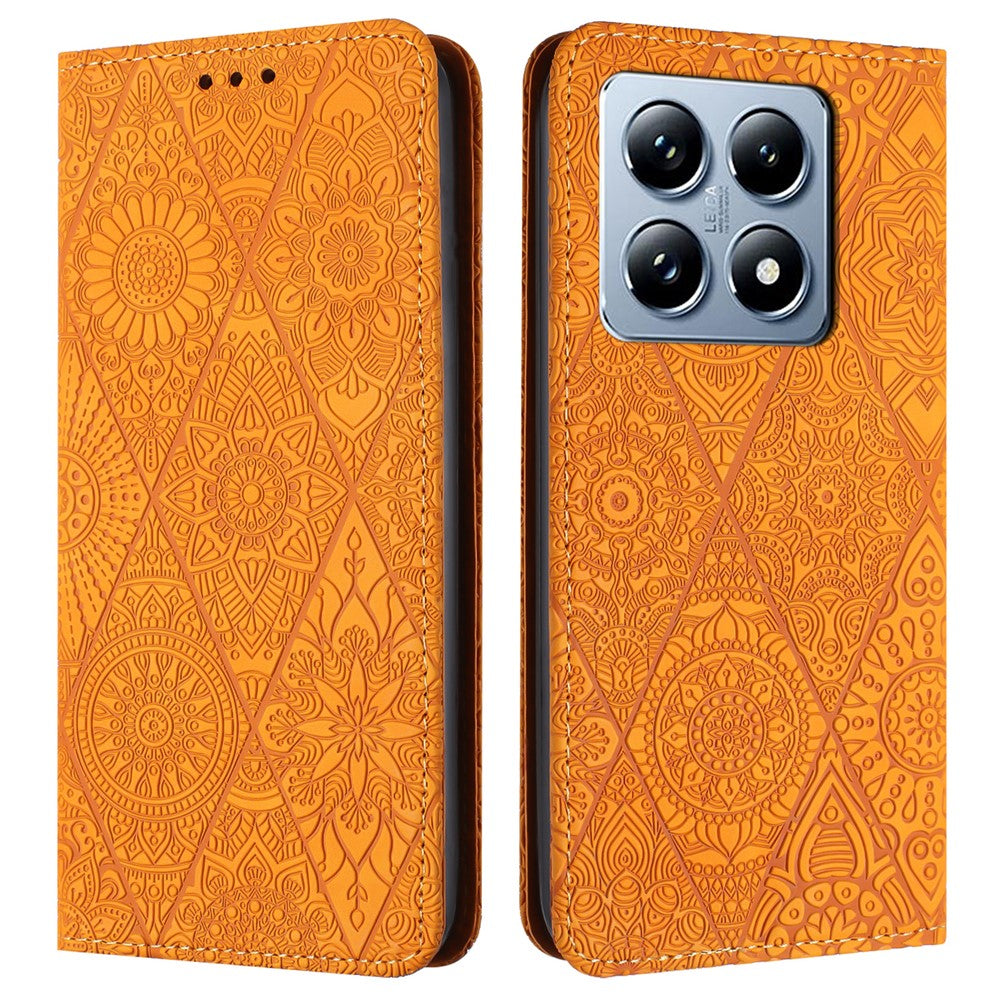 For Xiaomi 14T Case Imprinted Flower Wallet Stand Leather Phone Cover