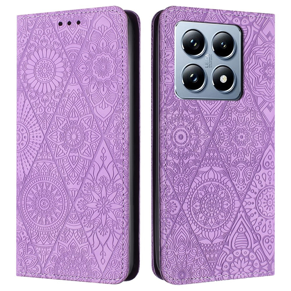 For Xiaomi 14T Case Imprinted Flower Wallet Stand Leather Phone Cover