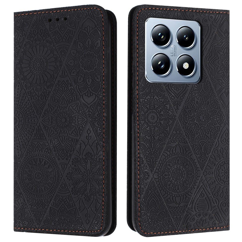 For Xiaomi 14T Case Imprinted Flower Wallet Stand Leather Phone Cover