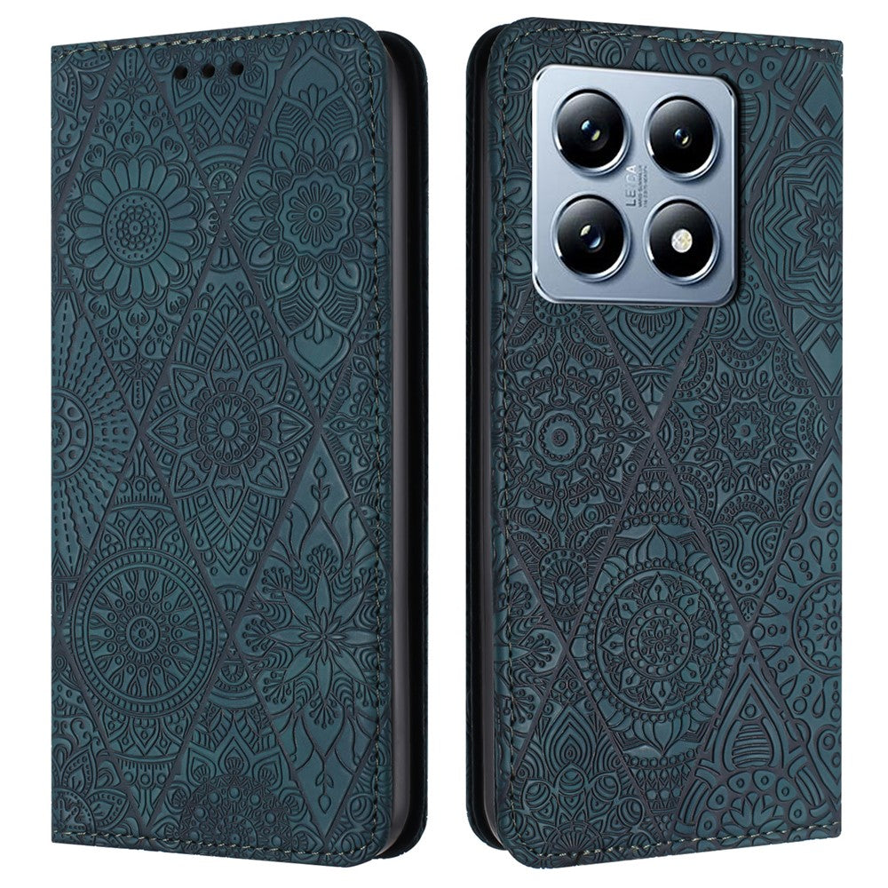 For Xiaomi 14T Case Imprinted Flower Wallet Stand Leather Phone Cover