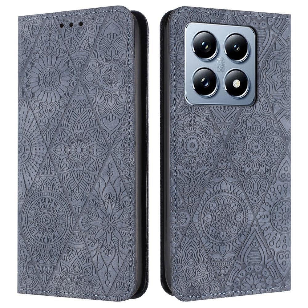 For Xiaomi 14T Case Imprinted Flower Wallet Stand Leather Phone Cover