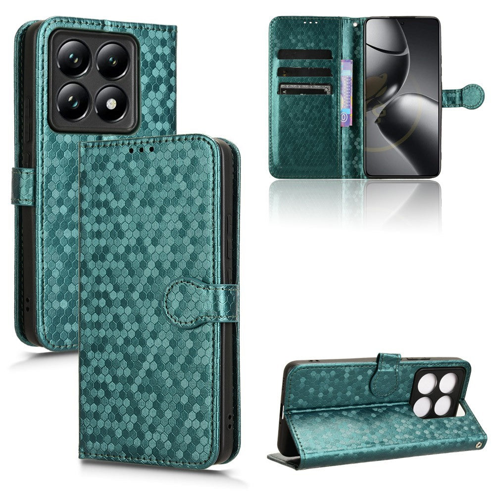 For Xiaomi 14T Pro Wallet Case Dot Pattern Imprint PU Leather Phone Cover