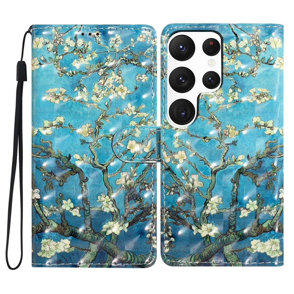For Samsung Galaxy S25 Ultra Case PU Leather 3D Pattern Printing Wallet Phone Cover