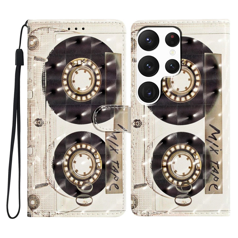 For Samsung Galaxy S25 Ultra Case PU Leather 3D Pattern Printing Wallet Phone Cover