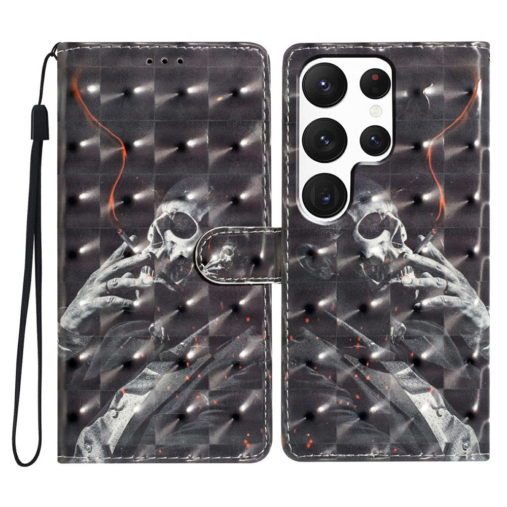 For Samsung Galaxy S25 Ultra Case PU Leather 3D Pattern Printing Wallet Phone Cover