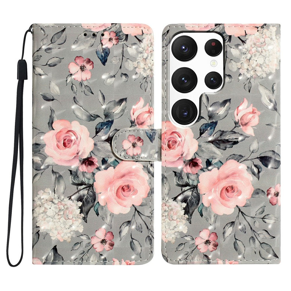 For Samsung Galaxy S25 Ultra Case PU Leather 3D Pattern Printing Wallet Phone Cover