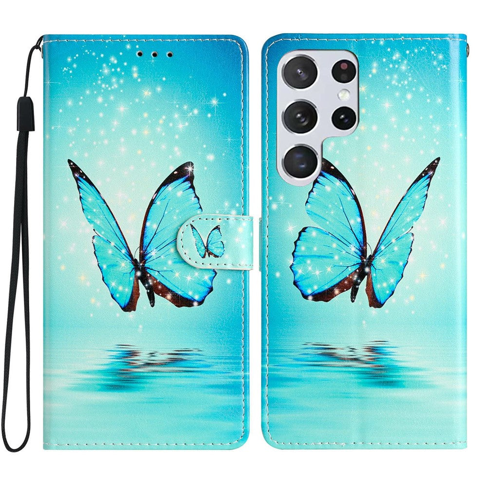For Samsung Galaxy S25 Ultra Wallet Case PU Leather Pattern Printing Stand Phone Cover with Strap