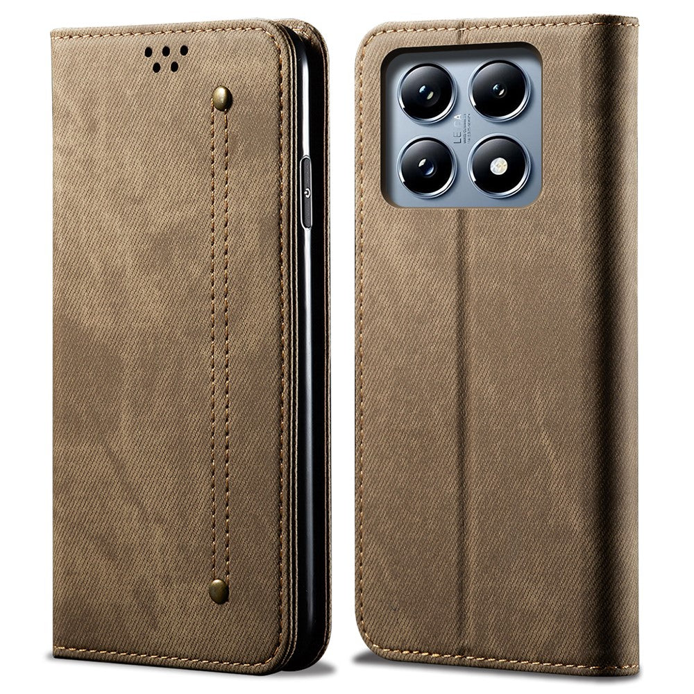 For Xiaomi 14T Pro Case Jeans Cloth Texture Anti-Scratch Leather Stand Phone Cover