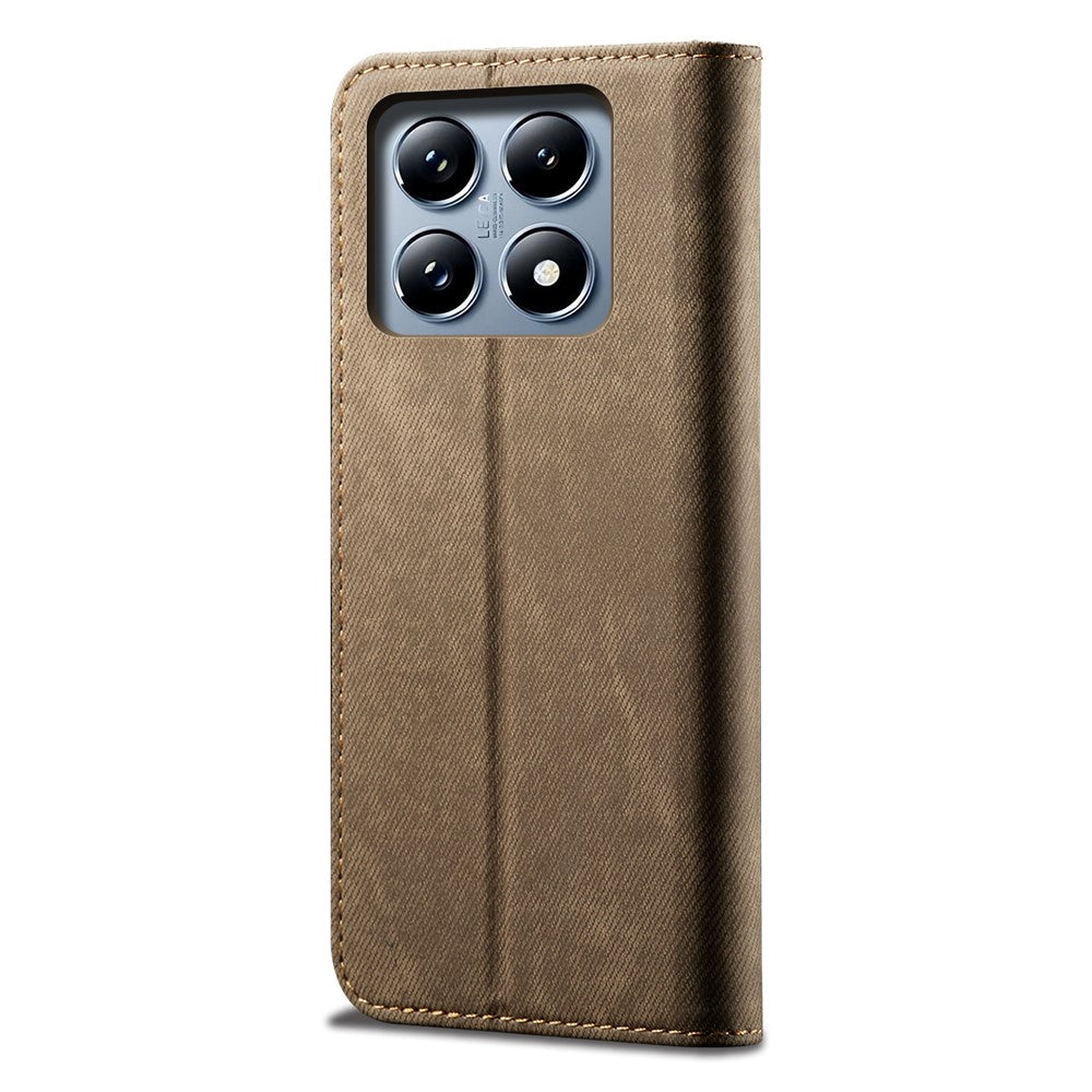 For Xiaomi 14T Pro Case Jeans Cloth Texture Anti-Scratch Leather Stand Phone Cover