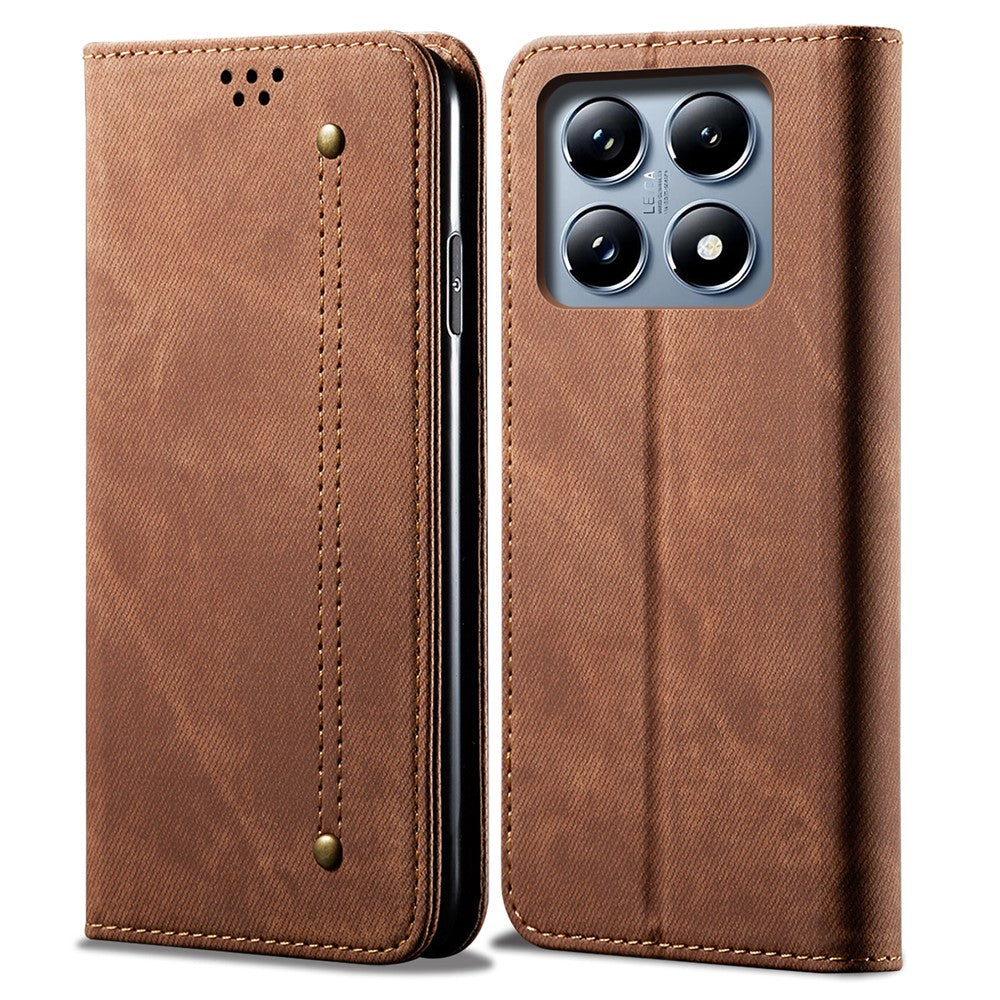 For Xiaomi 14T Pro Case Jeans Cloth Texture Anti-Scratch Leather Stand Phone Cover