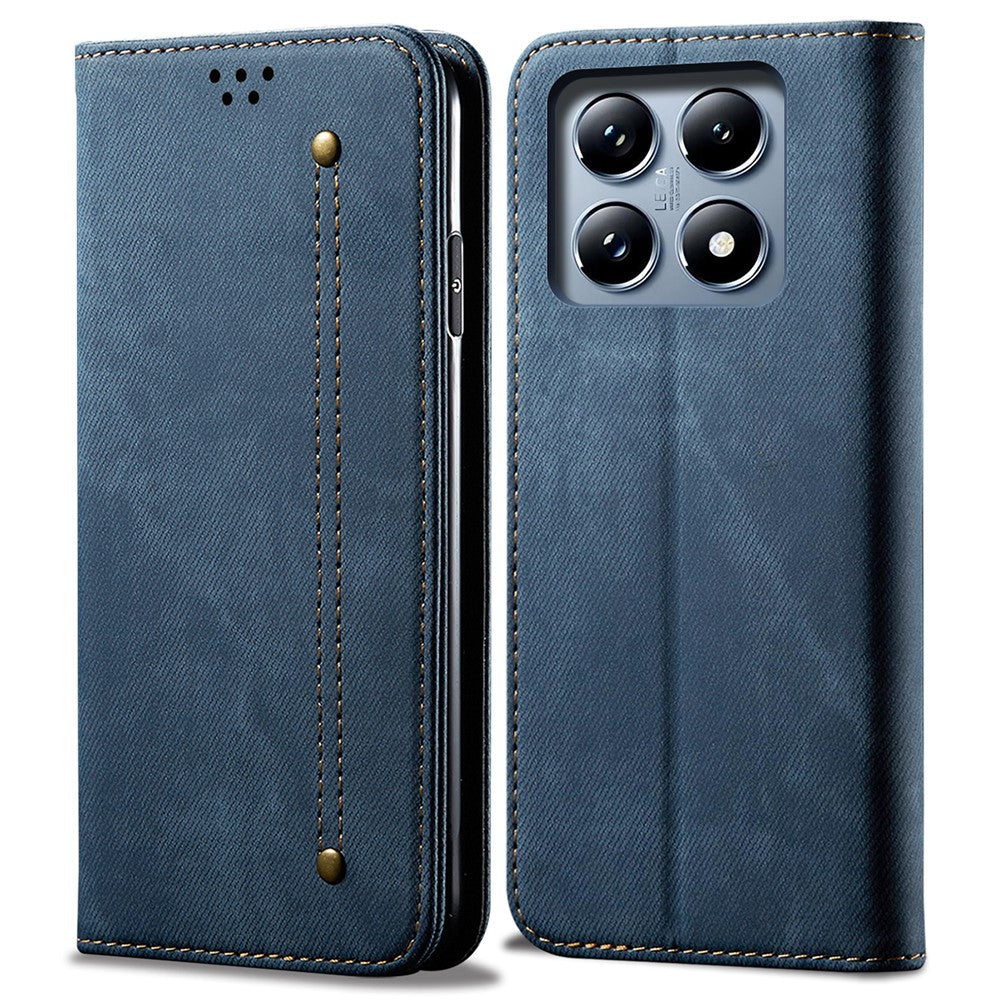 For Xiaomi 14T Pro Case Jeans Cloth Texture Anti-Scratch Leather Stand Phone Cover