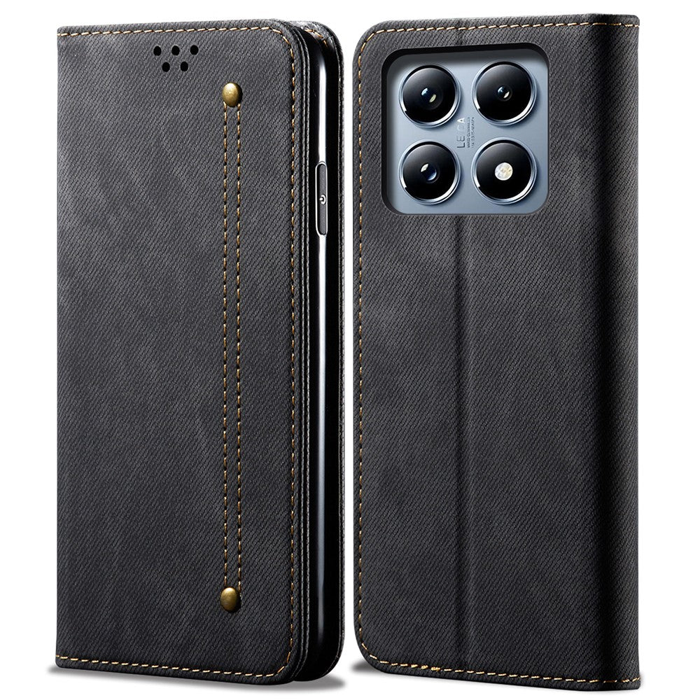 For Xiaomi 14T Case Jeans Cloth Texture Anti-Scratch Leather Stand Phone Cover