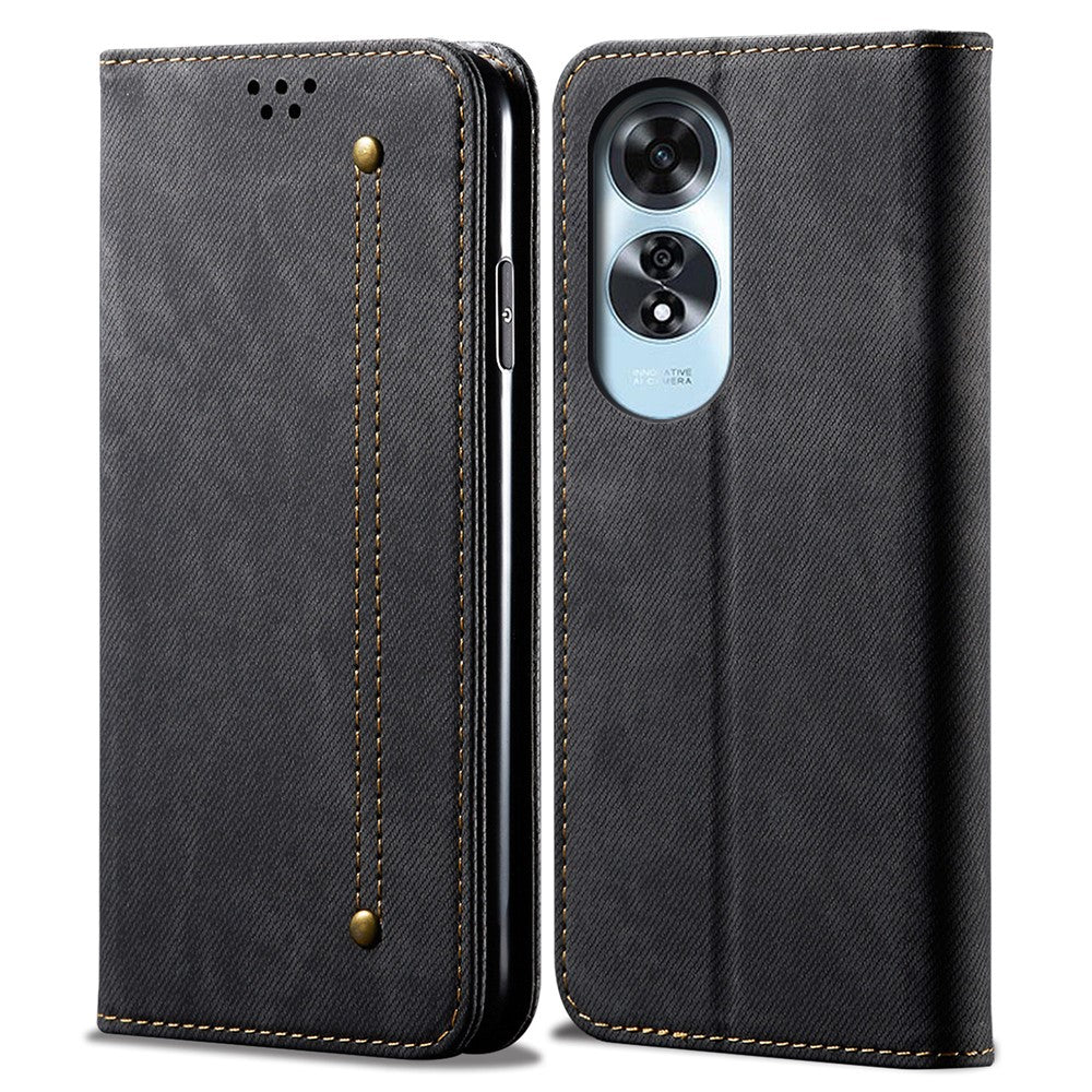 For Oppo A60 4G Case Jeans Cloth Texture Anti-Scratch Leather Stand Phone Cover