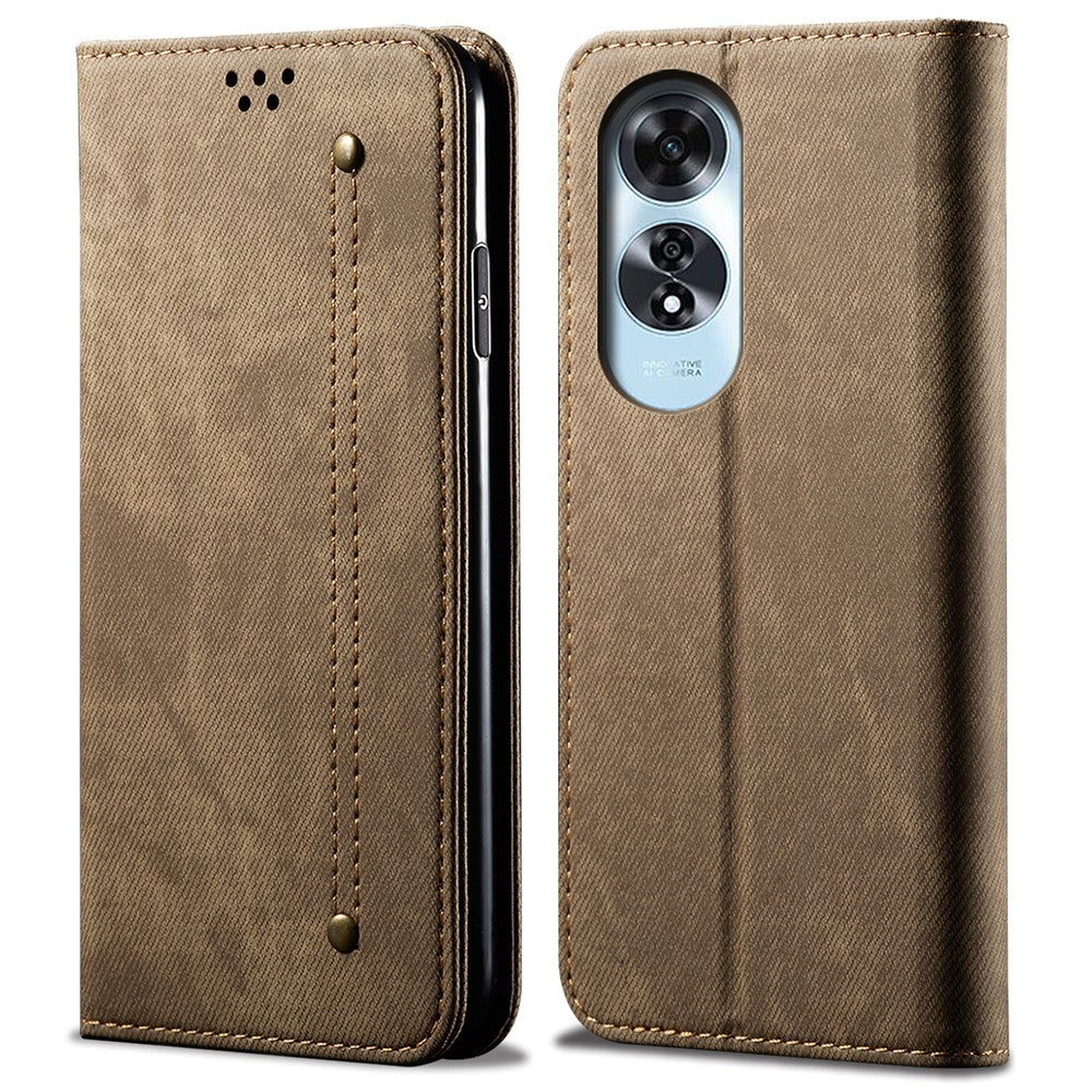 For Oppo A60 4G Case Jeans Cloth Texture Anti-Scratch Leather Stand Phone Cover