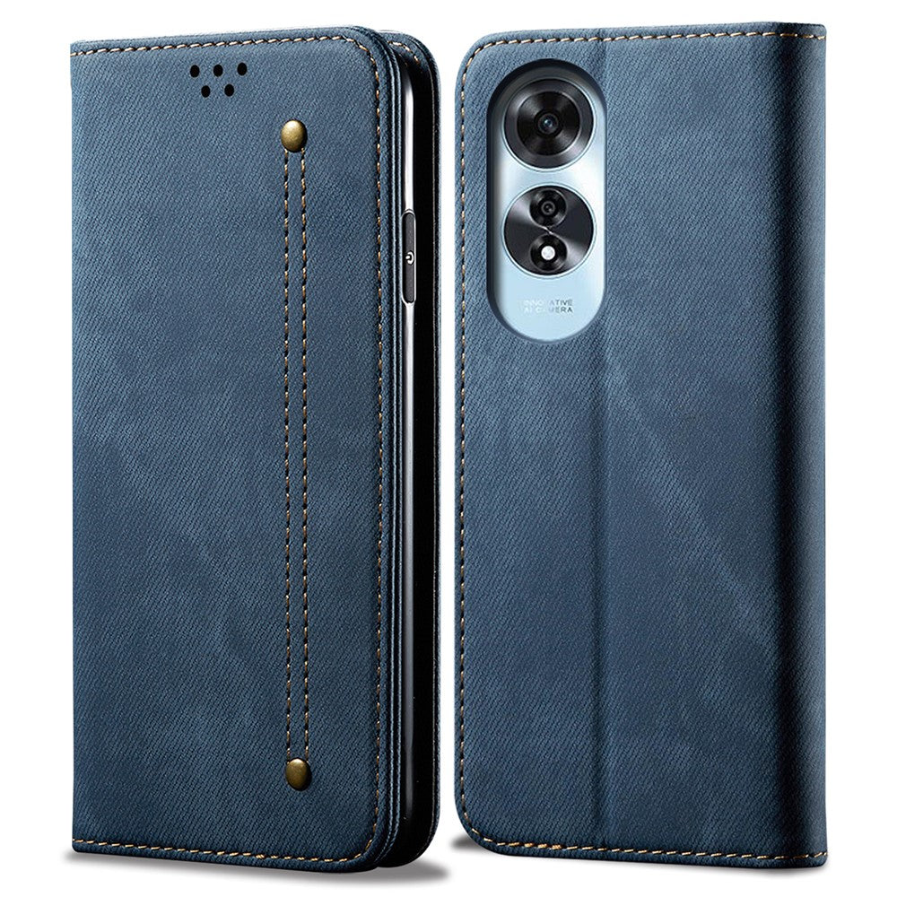 For Oppo A60 4G Case Jeans Cloth Texture Anti-Scratch Leather Stand Phone Cover
