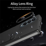 For Samsung Galaxy Z Fold4 5G Case Kickstand PC Phone Cover with Alloy Lens Ring